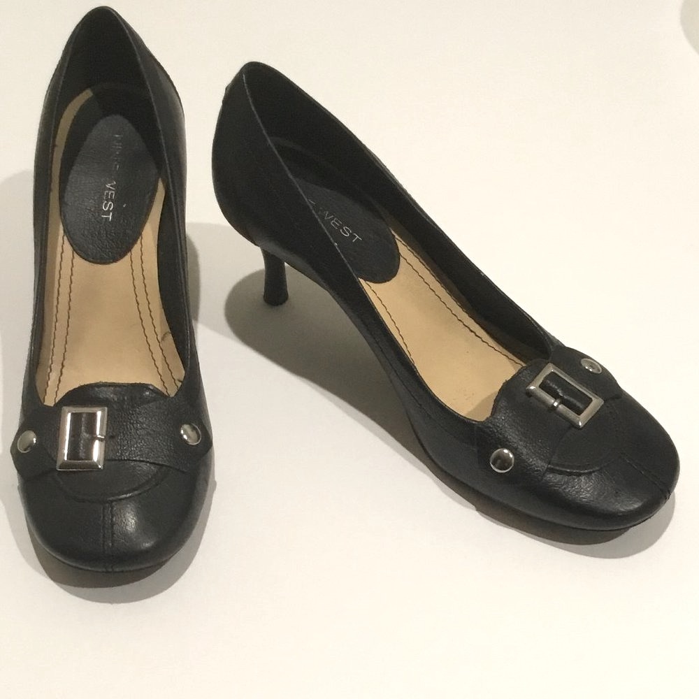 Nine West Leather Buckle Heels - Black